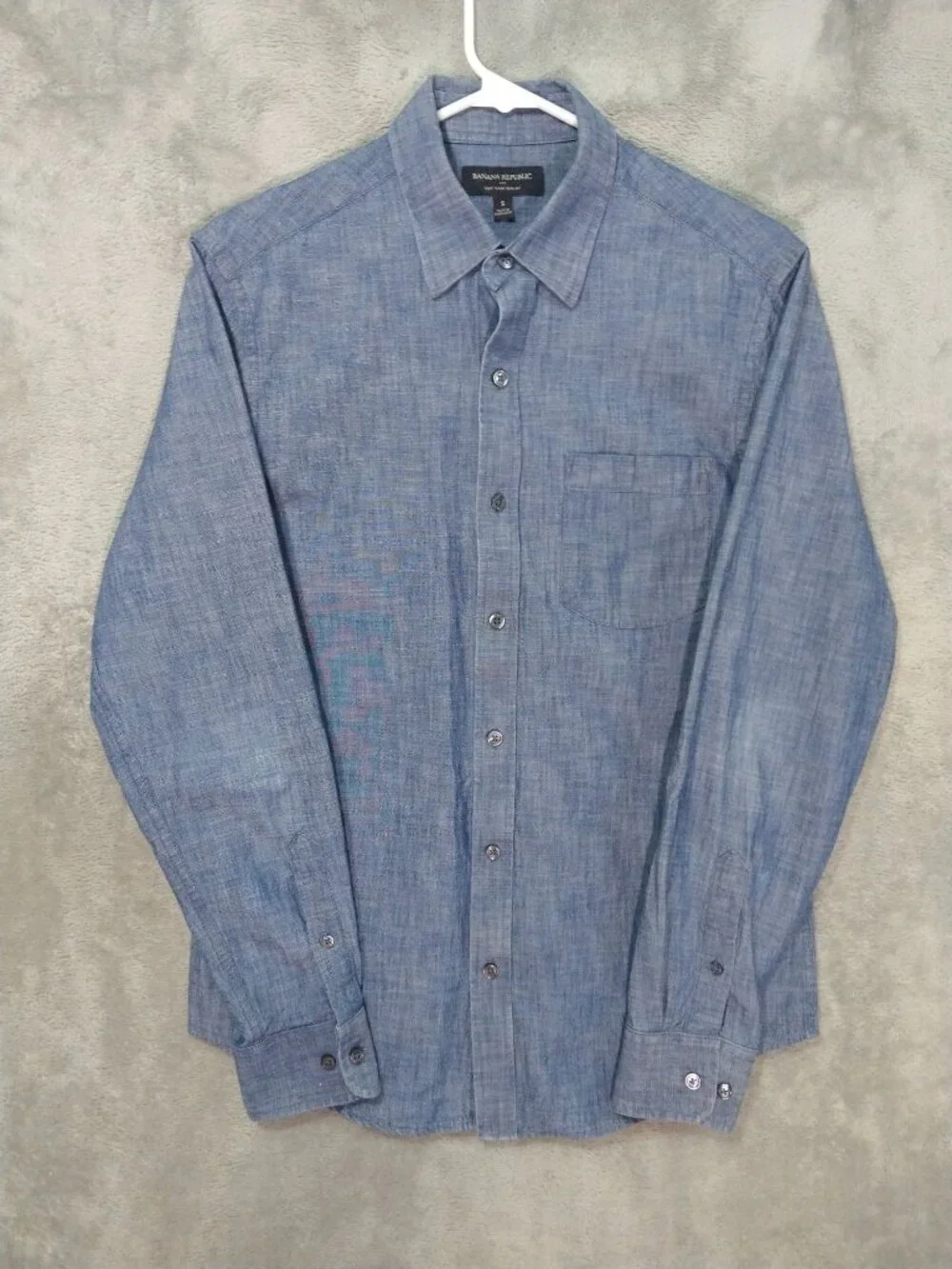 Banana Republic Shirt Mens Small Blue Chambray Slim Fit Long Sleeve Button Up
